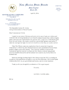 Senator Candelaria's Survivor's Benefits Letter